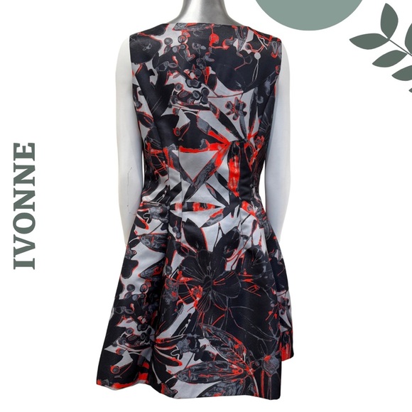 Ivonne Scarlet Grey Floral Cocktail Dress Sleeveless Crinoline (Size 12) - Picture 2 of 9